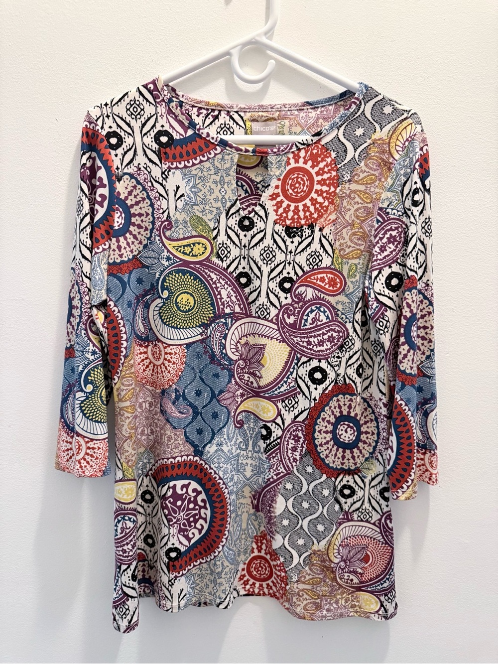 Chico's Multicolor Paisley Scoop Neck Long Sleeve Top